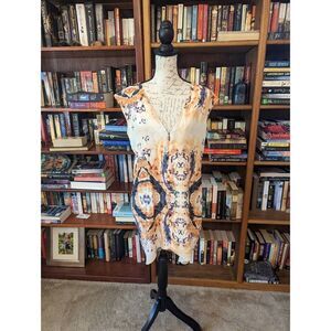 Geren Ford silk abstract watercolor v neck sleeveless blouse sz l euc